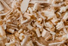 A close-up of sawdust shavings for our article 9 practical uses for sawdust