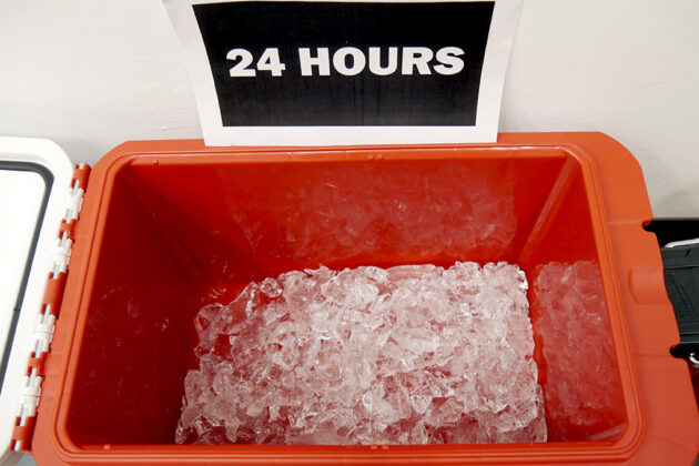 How much ice is left in a 16 qt. Milwaukee PACKOUT Cooler after 24 hours