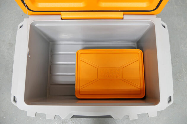 How much ice fits in a Klein TradesmanPro Tough Box cooler?