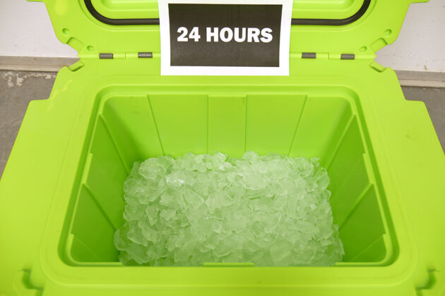 How much ice is left in a cooler after 24 hours?
