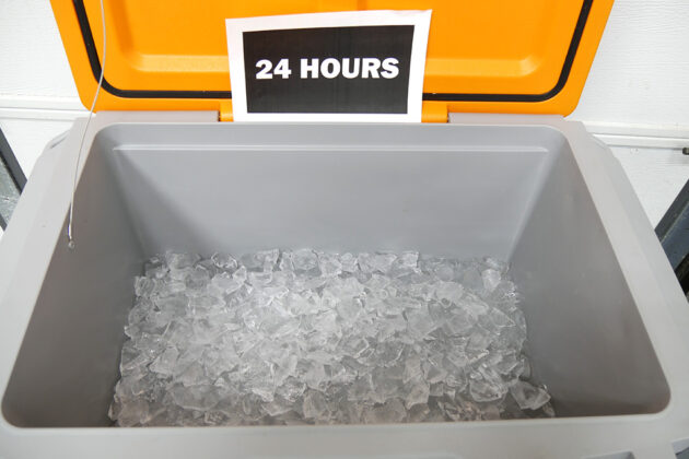 How much ice is left in a cooler after 24 hours?