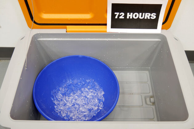 How much ice is left in a cooler after 72 hours