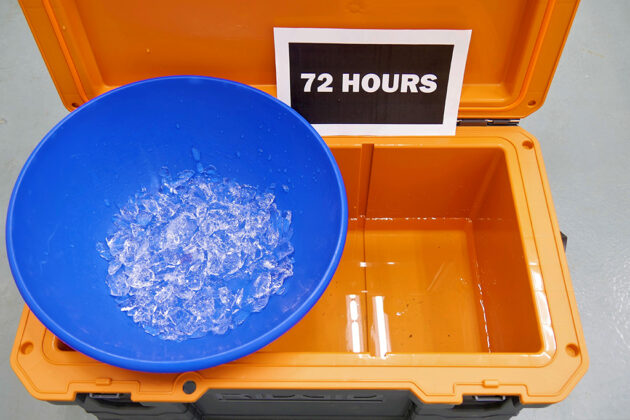 How much ice is left in a cooler after 72 hours