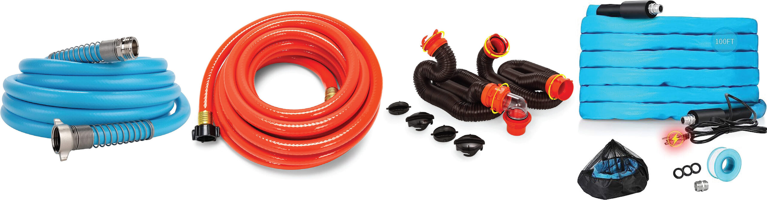 Essentials for Full-Time RV Living: fresh water hose, grey water hose, sewage hose, heated water hose