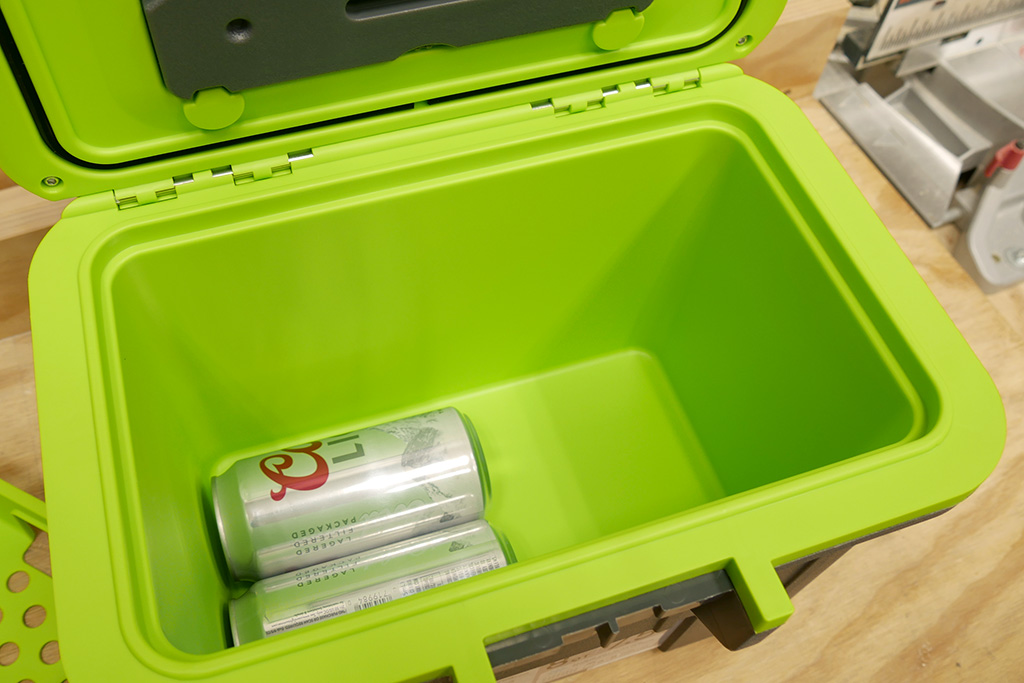 8 qt. Pelican Cooler Review: inside view featuring two cans of Coor's Light