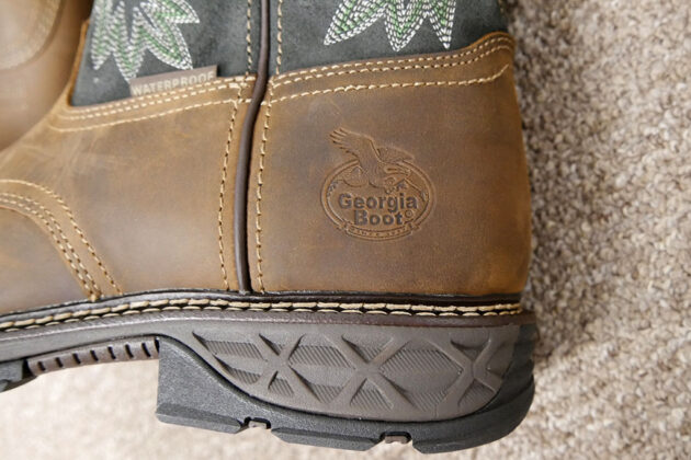 Close-up of heel on Georgia Boot Carbo-Tec FLX Waterproof Pull-on Men's Work Boots