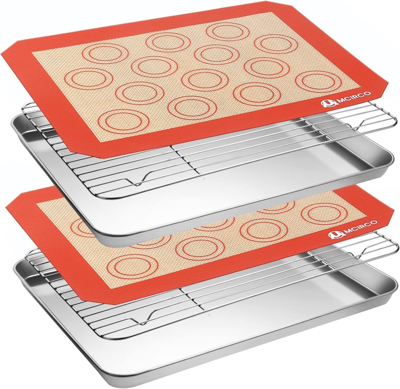 RV Kitchen Essentials: 2-pack stainless steel baking sheets, silicone mats, and cooling racks
