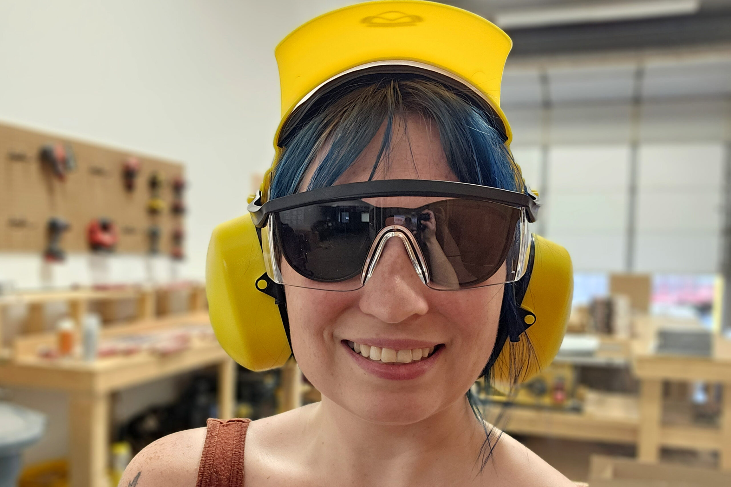 Groggle noise reduction earmuffs and construction safety glasses: double glasses test