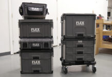 New FLEX tool boxes, tool, bag and rolling dolly tray.