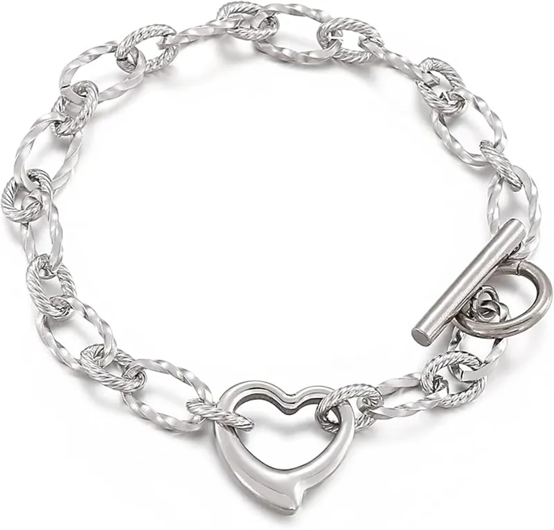 Valentine's Day gifts for women: chunky heart chain link charm bracelet