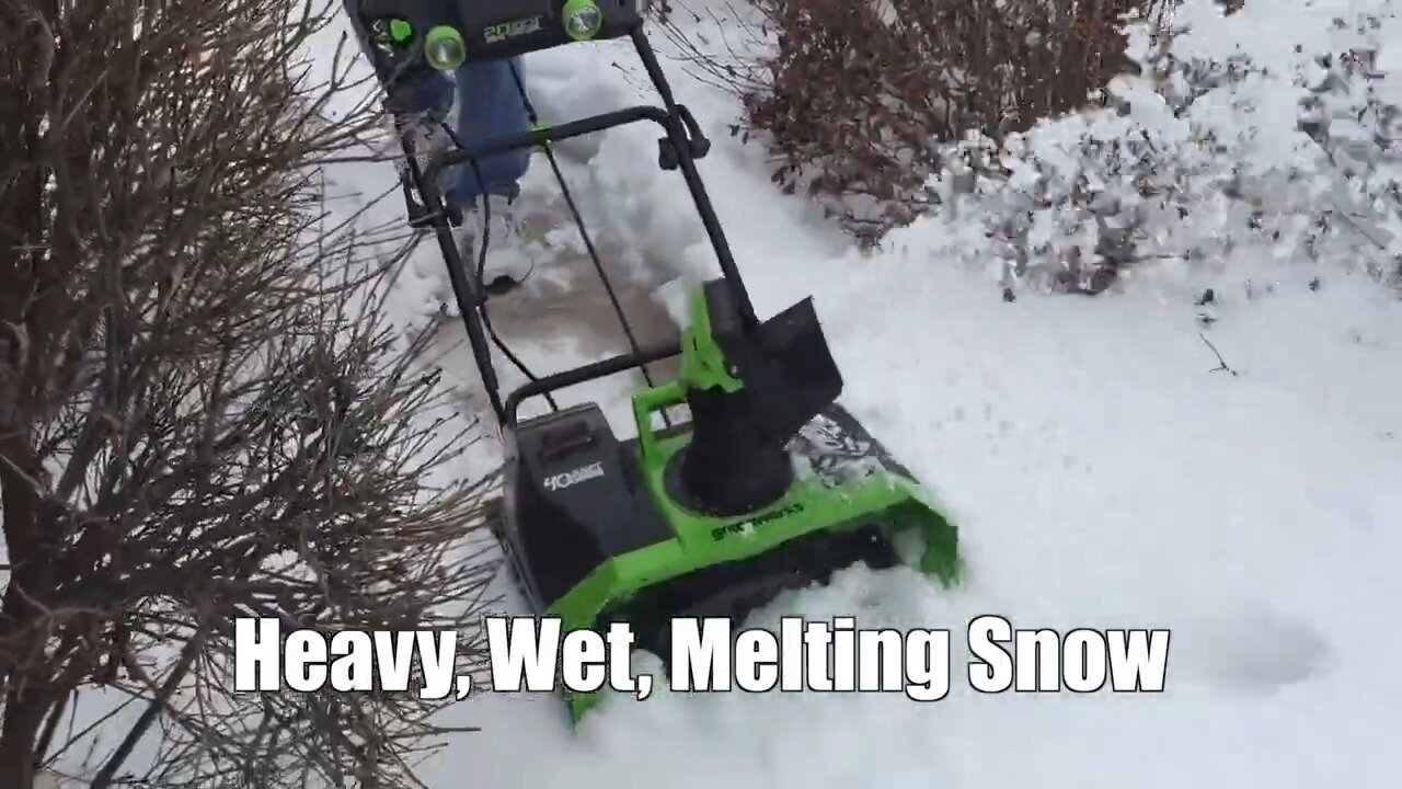 Greenworks 40V snow blower going through heavy, wet, melting snow