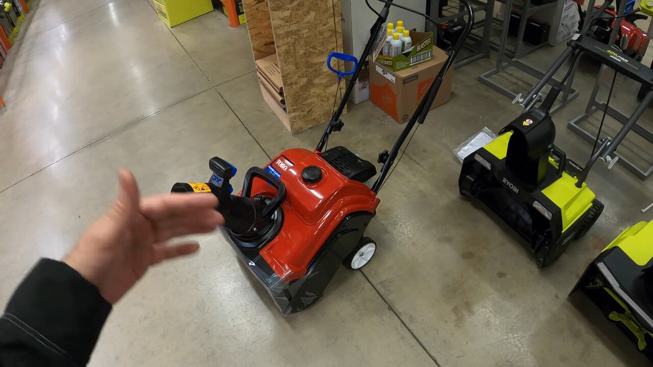 Single stage snow blower on display at Home Depot