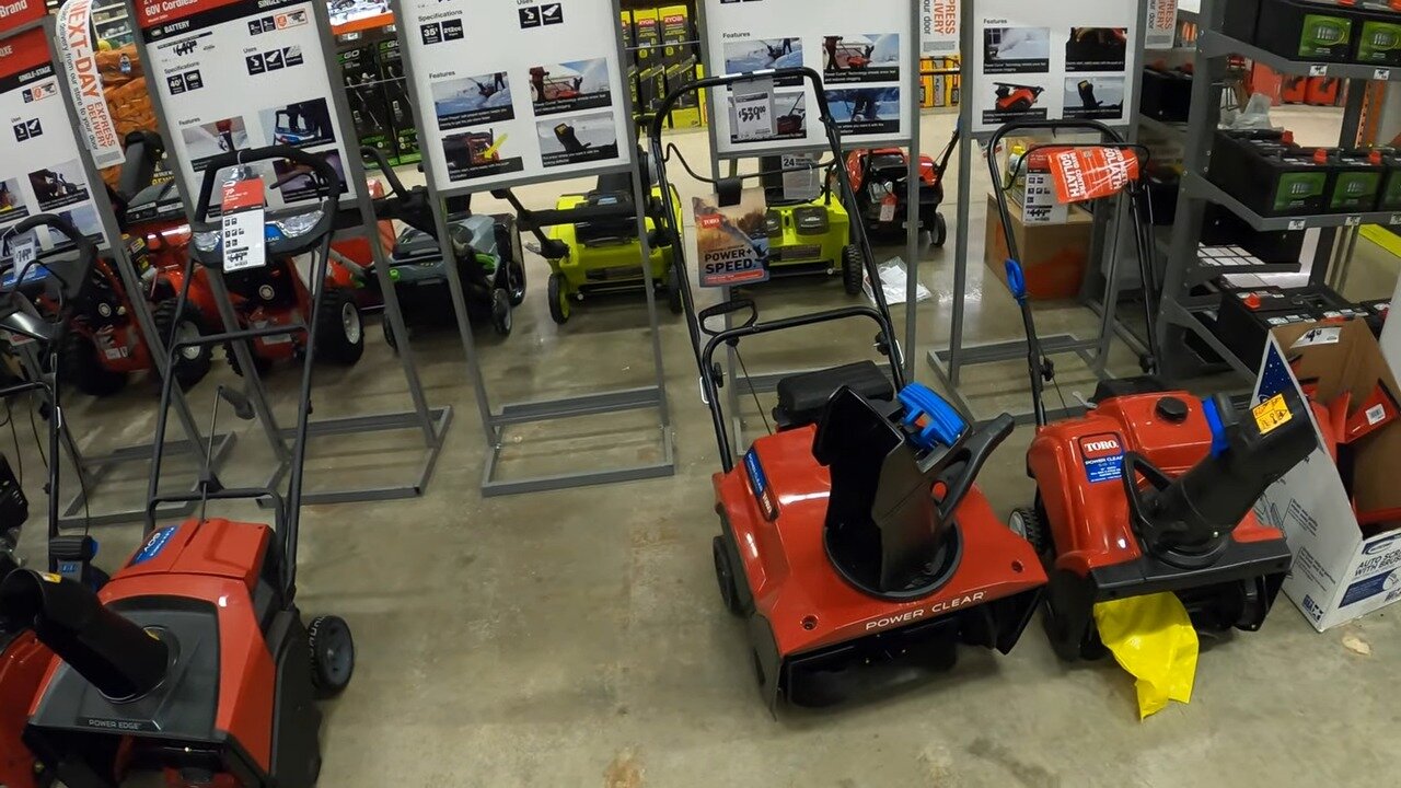 Snow blower handle on display at Home Depot