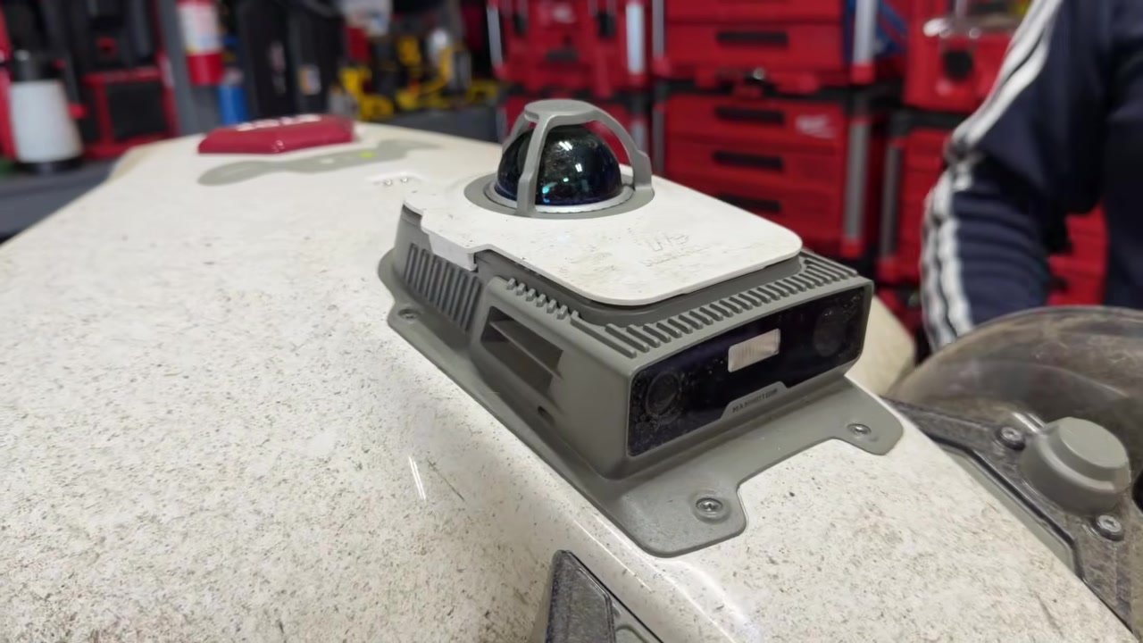 Close-up of the sensor module on top of the Mammotion LUBA 3 AWD