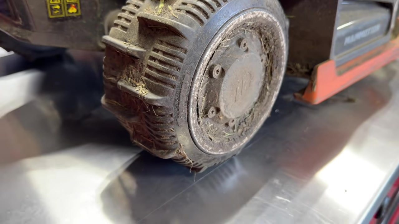 Close-up of the hard rubber all-wheel-drive tire on the LUBA 3 AWD