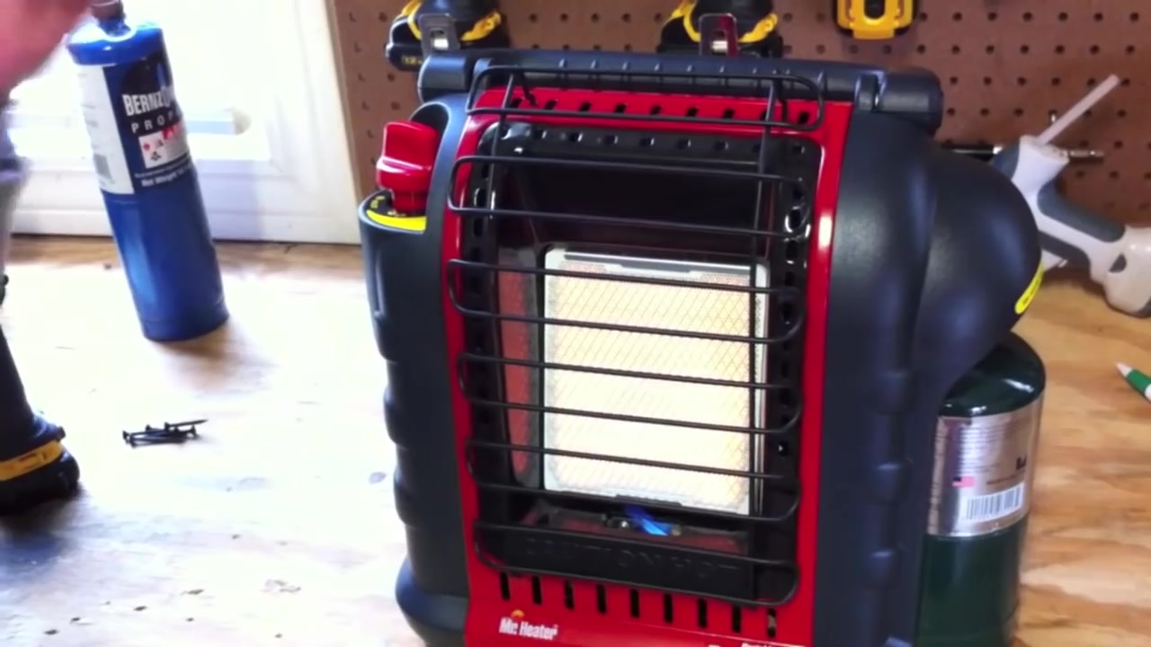 Mr. Heater Portable Buddy heater with the ceramic element glowing