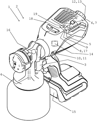 Patent drawing of a HVLP paint-spray device from U.S. Patent No. 12,766,532, front-page drawing