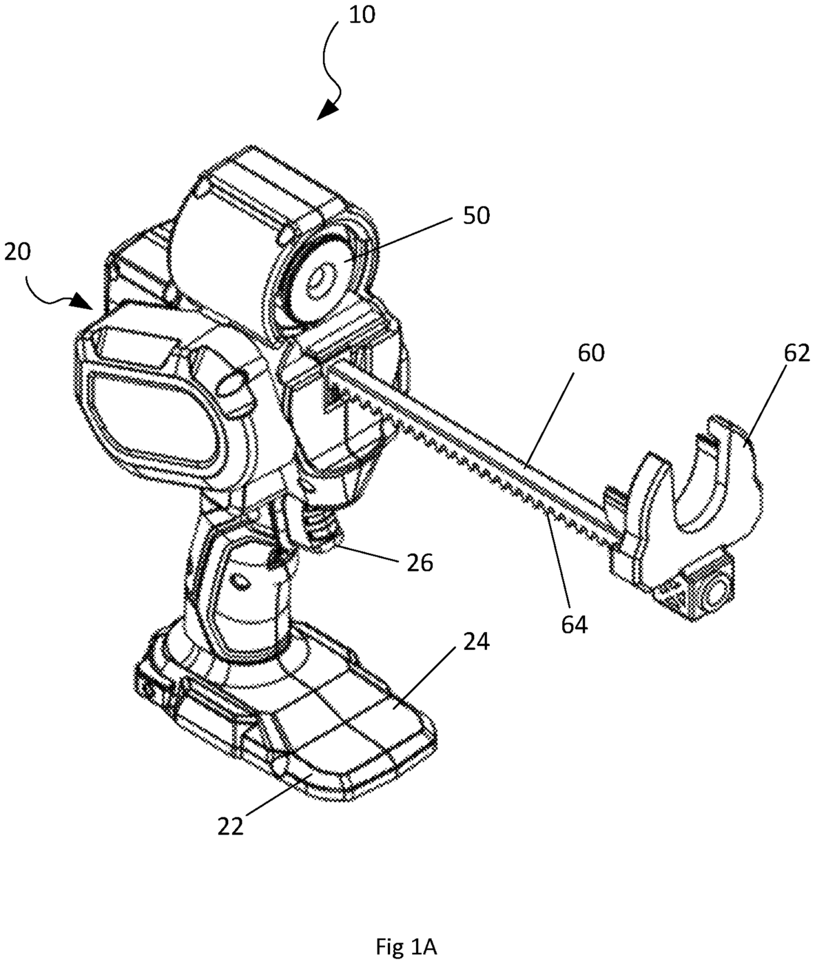 Patent drawing of a motor operated dispensing device from U.S. Patent No. 12,766,547, drawing sheet 1 (Sheet 1)