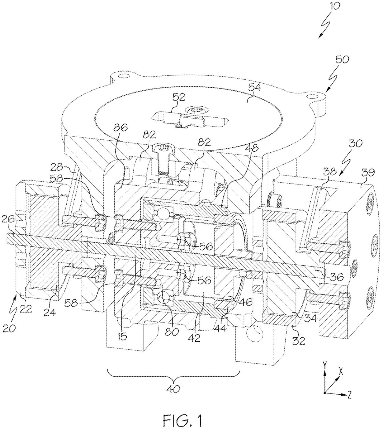 Patent drawing of a fastener driving tool lifter drive from U.S. Patent No. 12,766,684, drawing sheet 1 (FIG. 1)