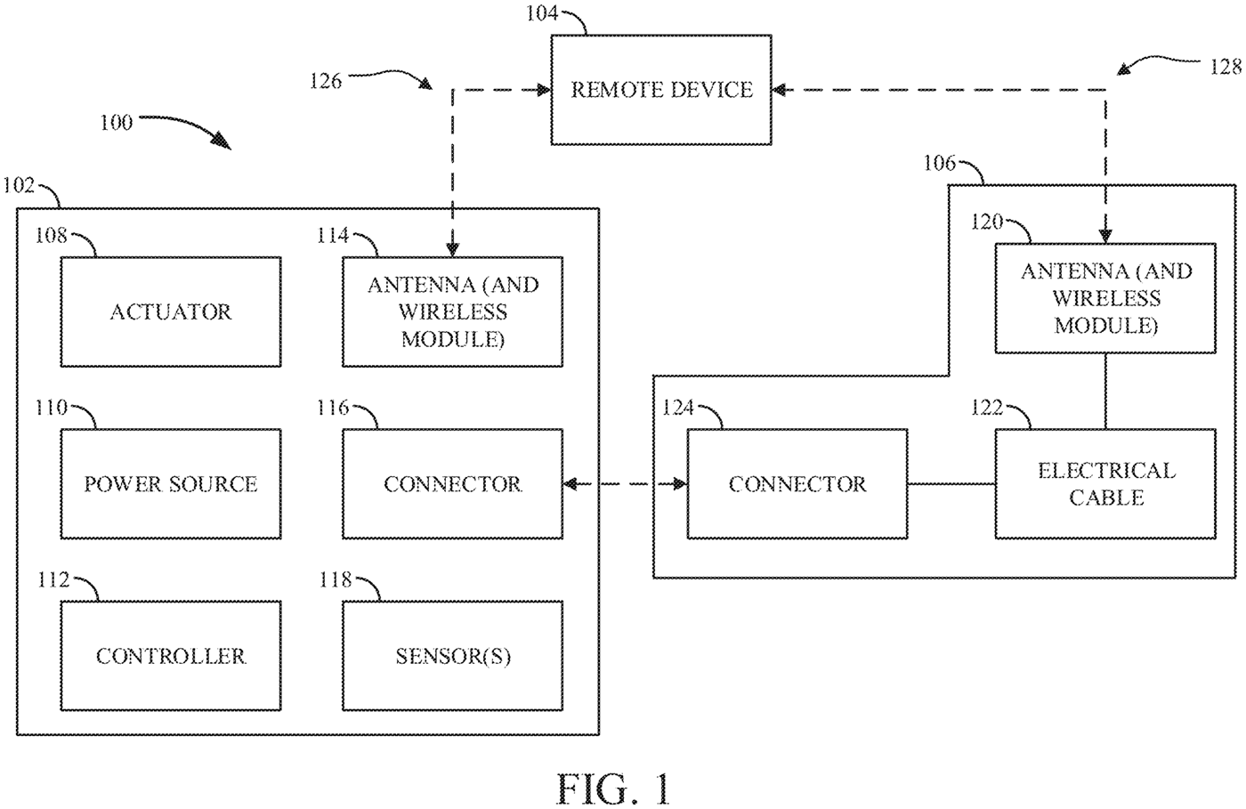Patent drawing of a tool signal extension system from U.S. Patent No. 12,771,011, drawing sheet 1 (FIG. 1)